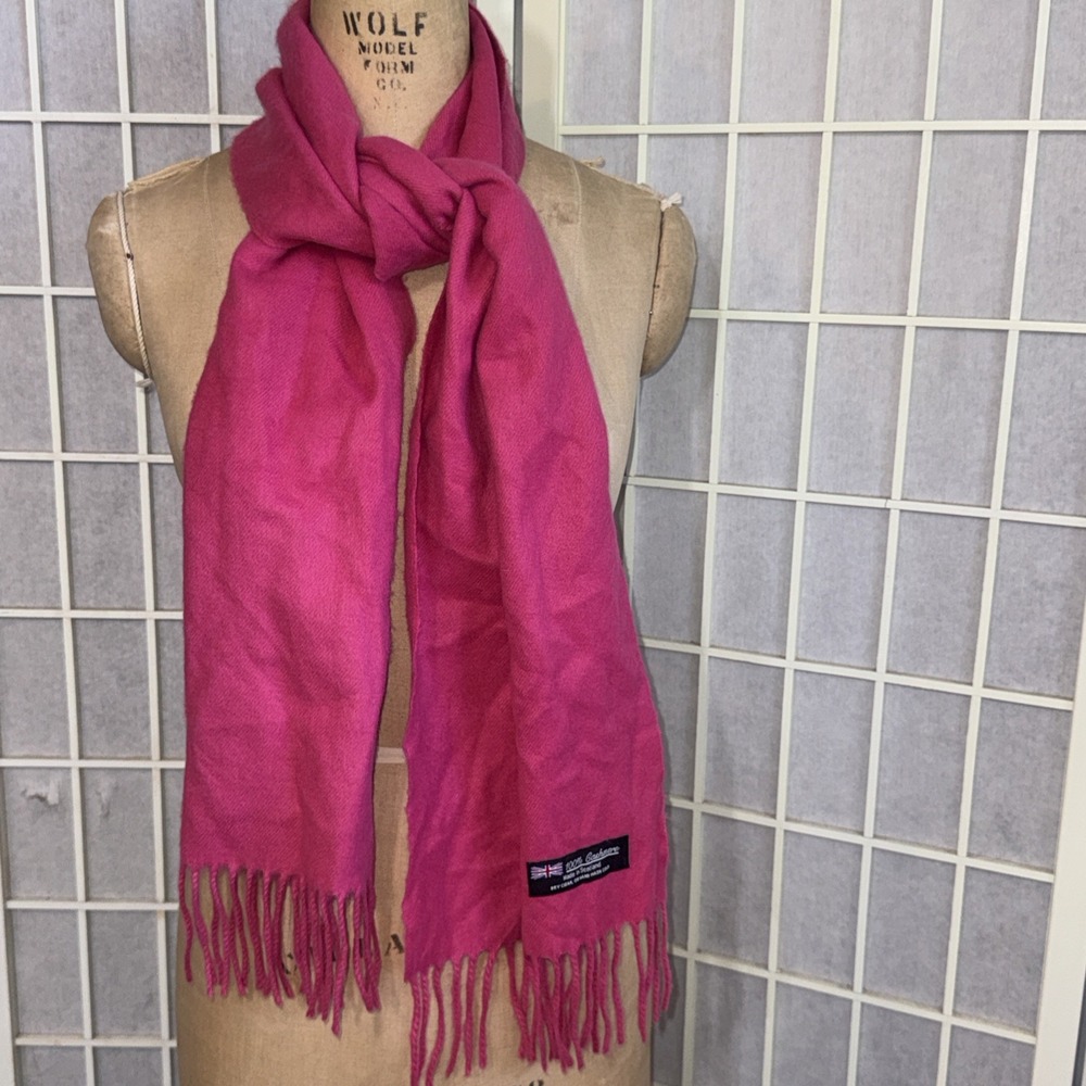 Scottish 100% Cashmere Pink Scotland Preppy Coquette Fringe Trim Neck Scarf